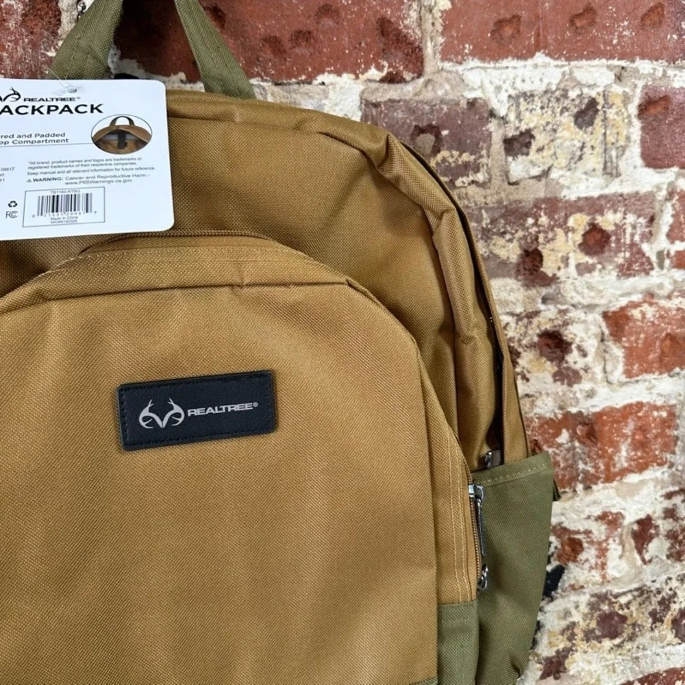 Realtree Laptop Backpack Two Tone Tan Olive Green Padded Tech Bag NWT